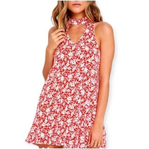LULU'S LEAN CLOSE IVORY & RED FLORAL SWING DRESS SZ. XS EUC. - Picture 1 of 12